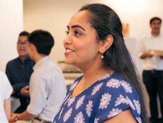 employee smiling in the lunchroom